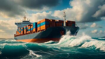 cargaison navire dans une mer orage photo