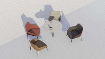 3d le rendu ensemble à manger chaises sur plan Contexte photo