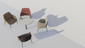 3d le rendu ensemble à manger chaises sur plan Contexte photo