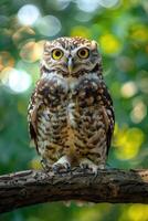 portrait de un hibou. mignonne sauvage hibou sur la nature Contexte. photo