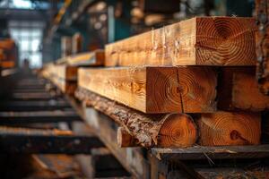 piles de en bois planches dans le scierie photo