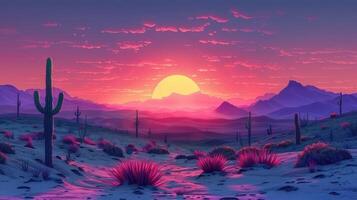 sauvage occidental Texas désert le coucher du soleil avec montagnes et cactus. photo