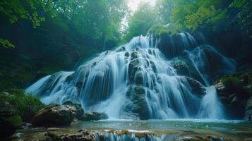 belle cascade dans la forêt photo