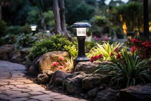 Extérieur lumière Publier dans une magnifique Résidentiel rocaille jardin photo