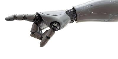fermer de une robotique main avec articulé des doigts, symbolisant La technologie et innovation photo