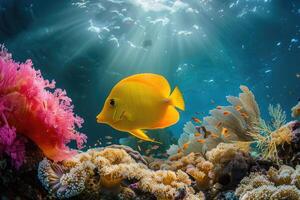 Jaune soie poisson sur corail récif photo