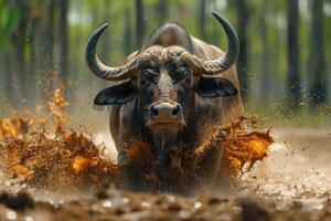 en colère buffle dans l'eau dans Afrique photo