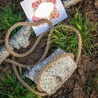 deux mariage anneaux sur une Naturel Contexte photo