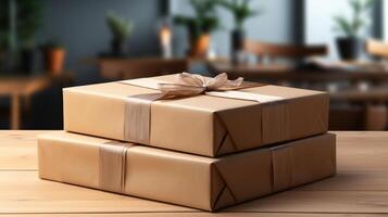 marron paquet boîte cadeau avec ruban carton livraison photo