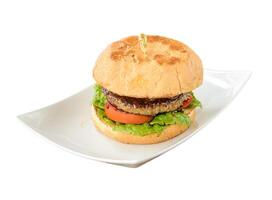 parfait Hamburger classique Burger américain cheeseburger avec fromage, bacon, tomate et salade photo