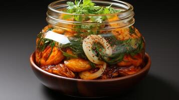Kimchi sur pot traditionnel légume fermenté nourriture photo