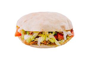 Frais poulet kebab sandwich sur blanc Contexte photo