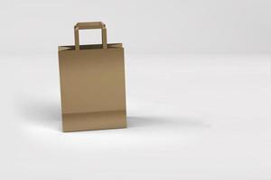 Vue rapprochée du sac à provisions en papier kraft avec poignées sur fond blanc, illustration isolée de rendu 3d. adapté à la conception de votre élément. photo