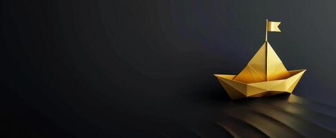 Jaune origami bateau sur noir surface photo