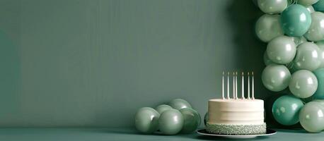 anniversaire gâteau avec bougies et des ballons photo