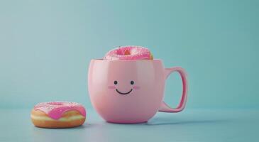 une tasse de café et Trois beignets sur une table photo