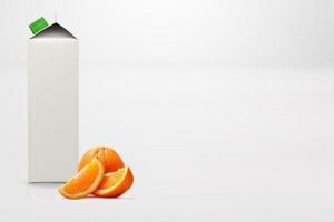 boîte de jus d'orange et blanc isolé sur fond blanc. Rendu 3D adapté à votre élément de conception. photo