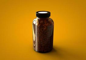 Bouteille de vitamines 3D isolée sur fond marron. adapté à votre élément de conception. photo