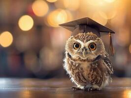 un hibou portant une bachelier casquette pour l'obtention du diplôme concept. photo