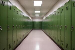 vert Casiers dans école couloir ou pansement pièce s'aligner photo