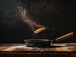 retournement crêpe, culinaire talent artistique dans mouvement photo