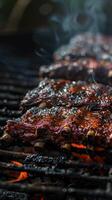 grésillant rôti à la broche vache côtes, irrésistible un barbecue délice photo