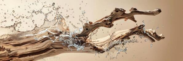 Naturel élégance, suspendu séché bois avec éclabousser l'eau photo