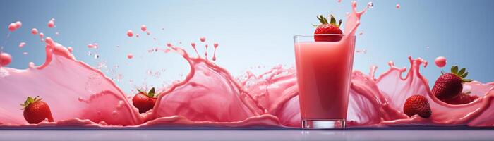une verre de fraise Milk-shake avec une éclaboussure de fraise. photo