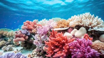 une magnifique et vibrant corail récif avec beaucoup différent les types de corail et poisson photo