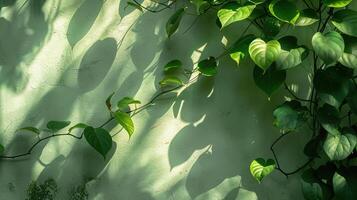 le lumière et ombre de vert feuilles frappé le lumière vert mur photo