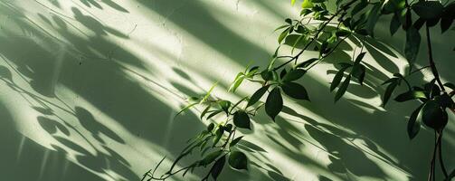 le lumière et ombre de vert feuilles frappé le lumière vert mur photo