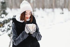 magnifique Jeune femme dans l'hiver Extérieur. hiver concept photo