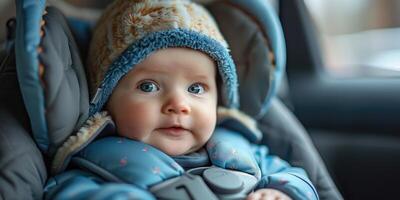 peu bébé attaché avec Sécurité ceinture dans sécurité voiture siège. photo