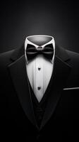 photoréaliste Pour des hommes élégant smoking costume avec arc cravate. illustration de réaliste noir costume. élégant dos. photo