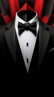 photoréaliste Pour des hommes élégant smoking costume avec arc cravate. illustration de réaliste noir costume. élégant dos. photo