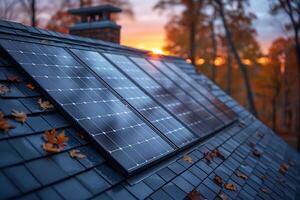 une solaire panneau installée sur le toit de une maison photo