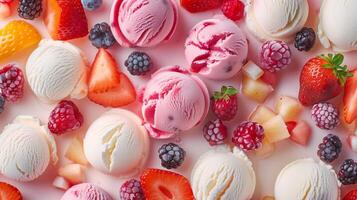 la glace crème des balles baies et des fruits. photo