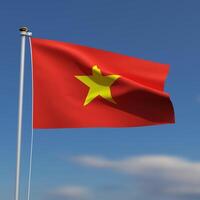 vietnam drapeau est agitant dans de face de une bleu ciel avec flou des nuages dans le Contexte photo