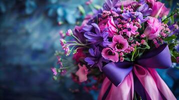 bouquet de violet fleurs avec rose ruban photo