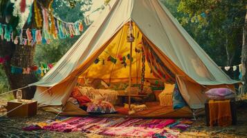 boho Festival cloche tentes, coloré lent vie, été hippie esthétique. photo