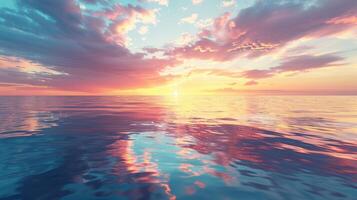 spectaculaire abstrait image de une scénique calme océan, lever du soleil ciel reflétant dans le l'eau. photo