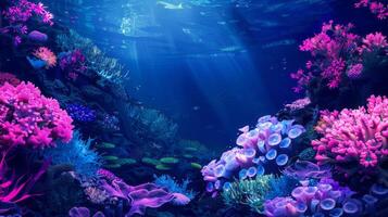 sous-marin monde, coraux dans le profondeurs de le océan. mer fleurs, sous-marin Profond flore et faune. coloré néon coraux. photo