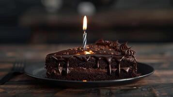 Chocolat gâteau avec bougie. photo