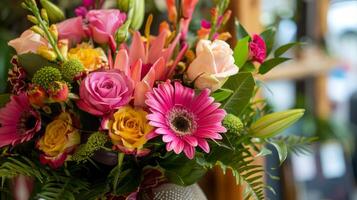 donner le cadeau de une magnifique bouquet de fleurs photo