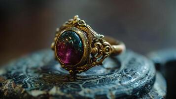 antique bague avec mousse insister sur pierre photo