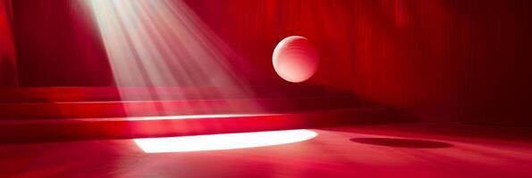 une rouge Balle est flottant dans le air dans une rouge pièce photo
