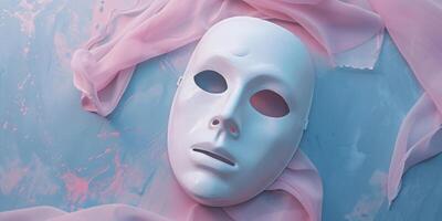 une blanc masque est sur une rose tissu photo