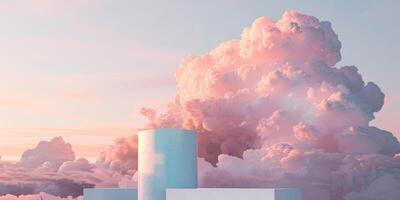 une rose nuage rempli ciel avec une blanc bâtiment dans le Contexte photo
