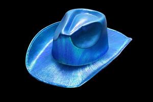 vibrant bleu cow-boy chapeau sur noir Contexte photo