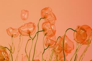 artistique verre coquelicots dans corail teinte avec élégant vert tiges photo